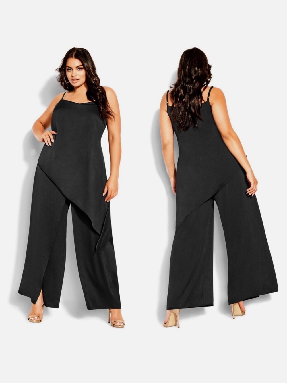 City Chic Black Wide-Leg Layered Jumpsuit - Picture 3 of 9